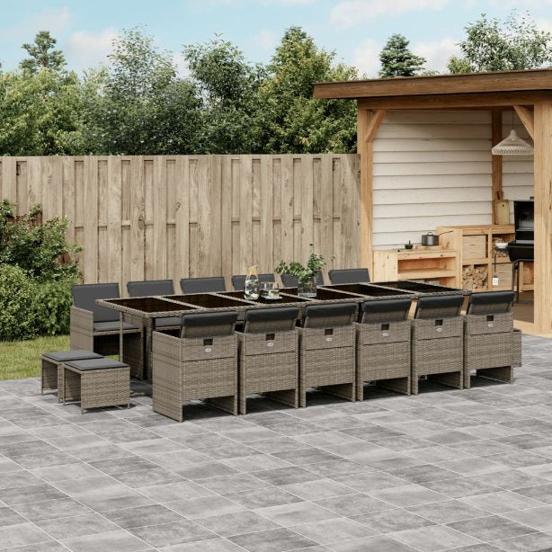 vidaXL 9-tlg. Garten-Essgruppe mit Kissen Schwarz Poly Rattan