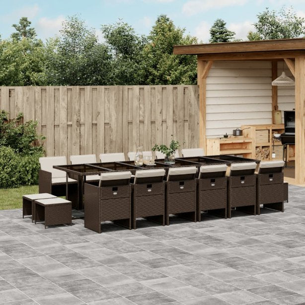 vidaXL 9-tlg. Garten-Essgruppe mit Kissen Schwarz Poly Rattan