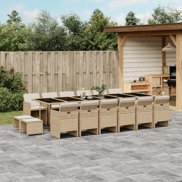 vidaXL 9-tlg. Garten-Essgruppe mit Kissen Schwarz Poly Rattan