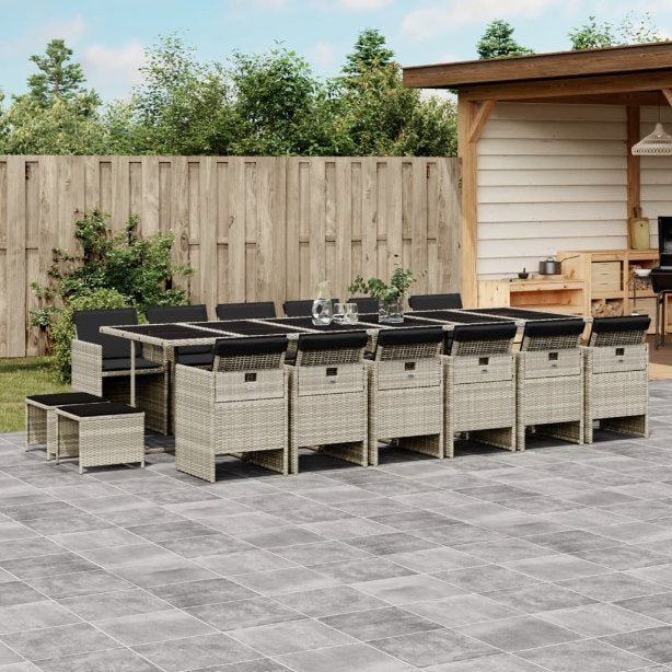 vidaXL 9-tlg. Garten-Essgruppe mit Kissen Schwarz Poly Rattan