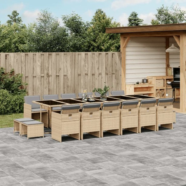 vidaXL 9-tlg. Garten-Essgruppe mit Kissen Schwarz Poly Rattan