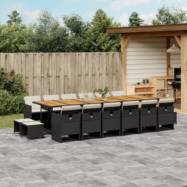 vidaXL 9-tlg. Garten-Essgruppe mit Kissen Schwarz Poly Rattan