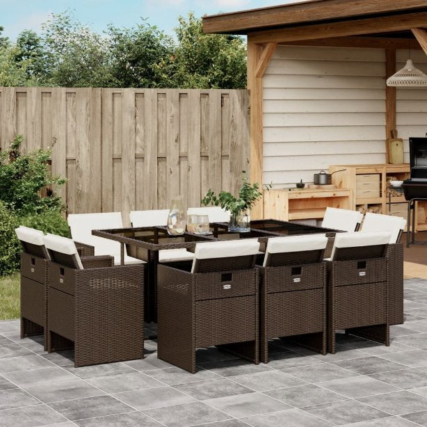 vidaXL 9-tlg. Garten-Essgruppe mit Kissen Schwarz Poly Rattan