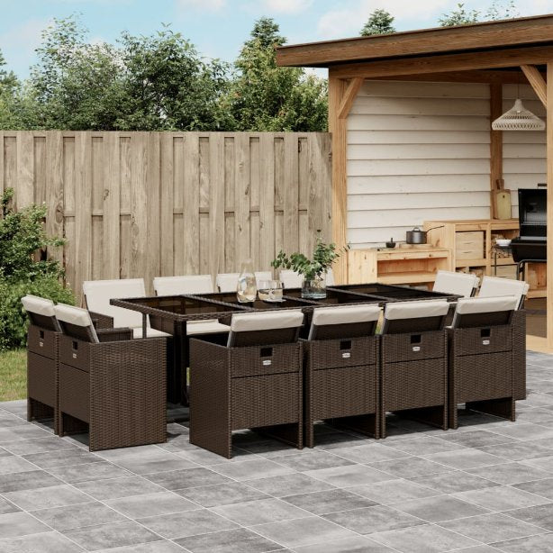 vidaXL 9-tlg. Garten-Essgruppe mit Kissen Schwarz Poly Rattan