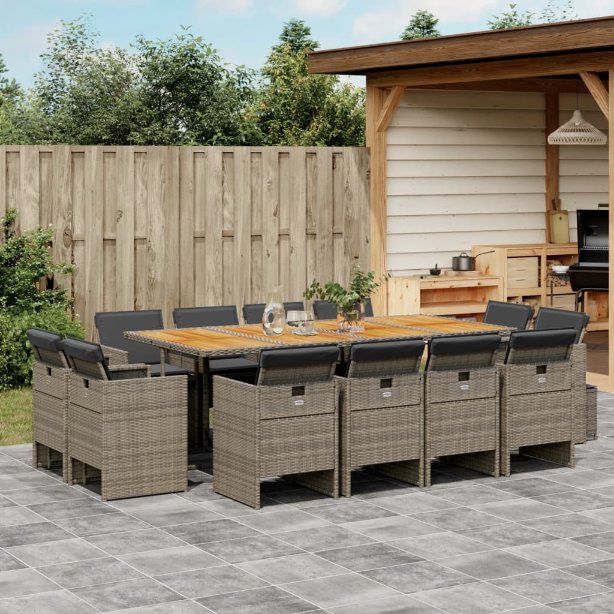 vidaXL 9-tlg. Garten-Essgruppe mit Kissen Schwarz Poly Rattan