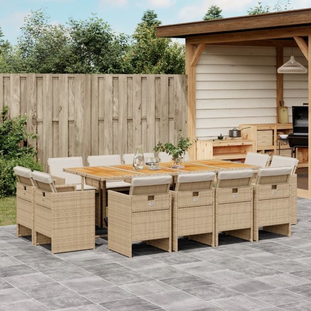 vidaXL 9-tlg. Garten-Essgruppe mit Kissen Schwarz Poly Rattan