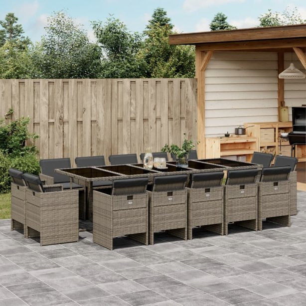 vidaXL 9-tlg. Garten-Essgruppe mit Kissen Schwarz Poly Rattan