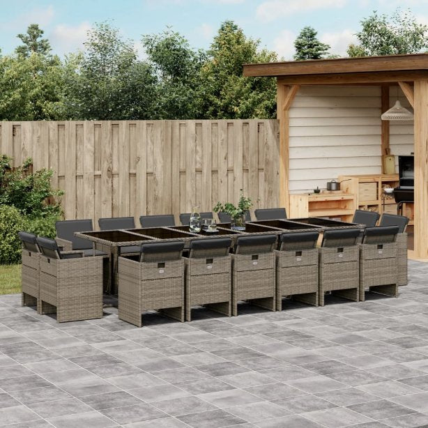 vidaXL 9-tlg. Garten-Essgruppe mit Kissen Schwarz Poly Rattan