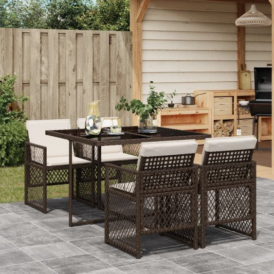 vidaXL 5-tlg. Garten-Essgruppe mit Kissen Schwarz Poly Rattan
