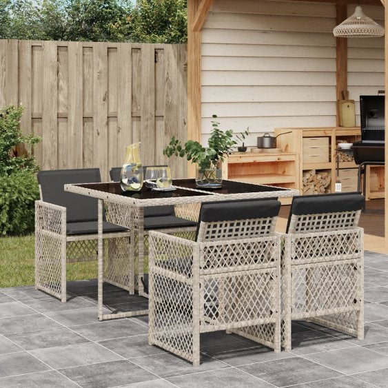 vidaXL 5-tlg. Garten-Essgruppe mit Kissen Schwarz Poly Rattan