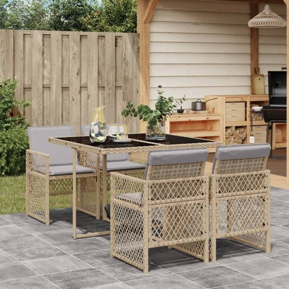 vidaXL 5-tlg. Garten-Essgruppe mit Kissen Schwarz Poly Rattan