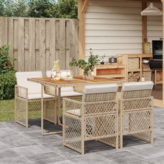vidaXL 5-tlg. Garten-Essgruppe mit Kissen Schwarz Poly Rattan