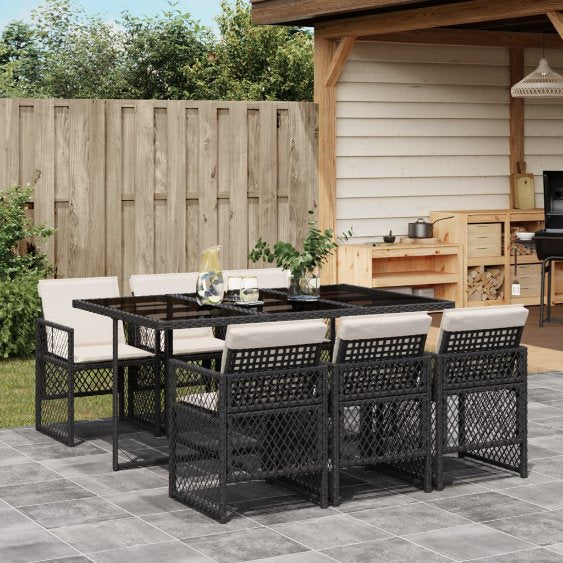 vidaXL 5-tlg. Garten-Essgruppe mit Kissen Schwarz Poly Rattan