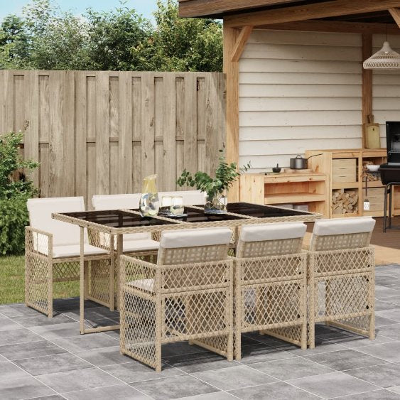 vidaXL 5-tlg. Garten-Essgruppe mit Kissen Schwarz Poly Rattan