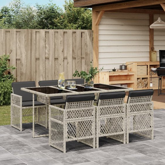 vidaXL 5-tlg. Garten-Essgruppe mit Kissen Schwarz Poly Rattan