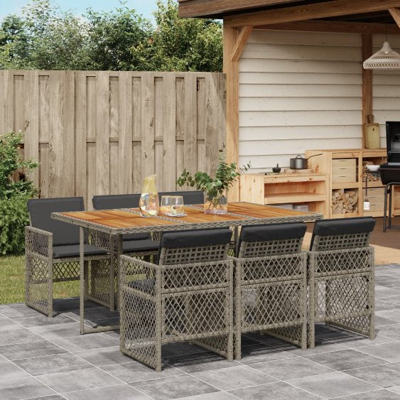 vidaXL 5-tlg. Garten-Essgruppe mit Kissen Schwarz Poly Rattan