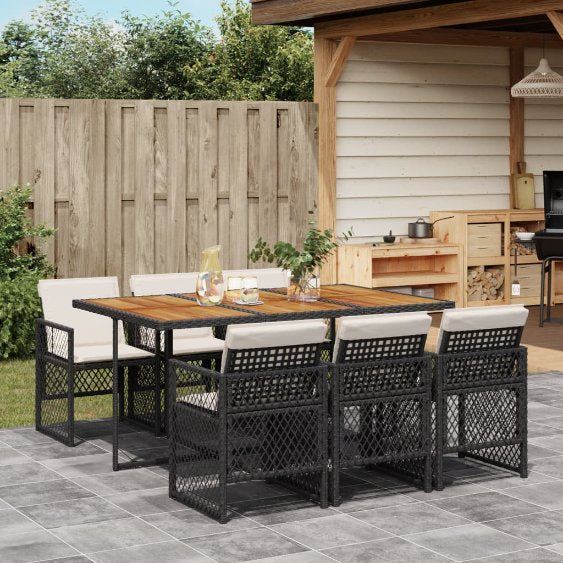 vidaXL 5-tlg. Garten-Essgruppe mit Kissen Schwarz Poly Rattan