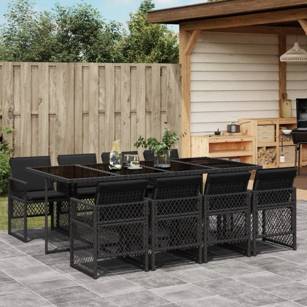 vidaXL 5-tlg. Garten-Essgruppe mit Kissen Schwarz Poly Rattan