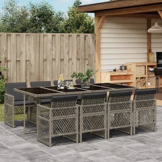 vidaXL 5-tlg. Garten-Essgruppe mit Kissen Schwarz Poly Rattan