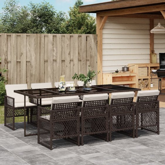 vidaXL 5-tlg. Garten-Essgruppe mit Kissen Schwarz Poly Rattan