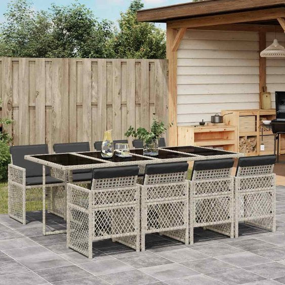 vidaXL 5-tlg. Garten-Essgruppe mit Kissen Schwarz Poly Rattan