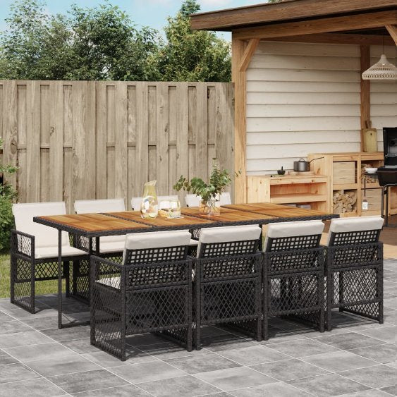 vidaXL 5-tlg. Garten-Essgruppe mit Kissen Schwarz Poly Rattan