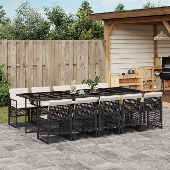 vidaXL 5-tlg. Garten-Essgruppe mit Kissen Schwarz Poly Rattan
