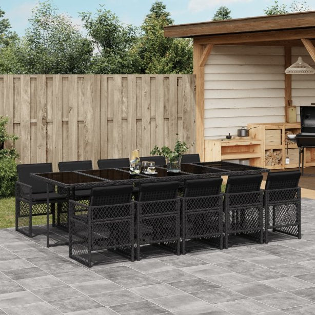 vidaXL 5-tlg. Garten-Essgruppe mit Kissen Schwarz Poly Rattan