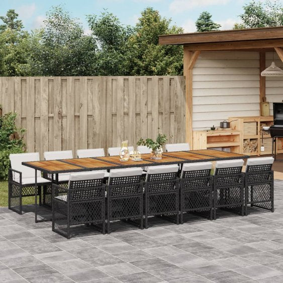 vidaXL 5-tlg. Garten-Essgruppe mit Kissen Schwarz Poly Rattan