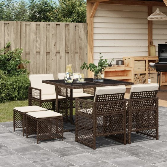 vidaXL 9-tlg. Garten-Essgruppe mit Kissen Schwarz Poly Rattan