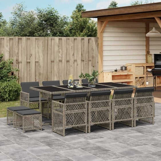 vidaXL 9-tlg. Garten-Essgruppe mit Kissen Schwarz Poly Rattan