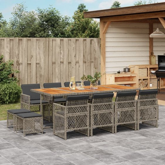 vidaXL 9-tlg. Garten-Essgruppe mit Kissen Schwarz Poly Rattan