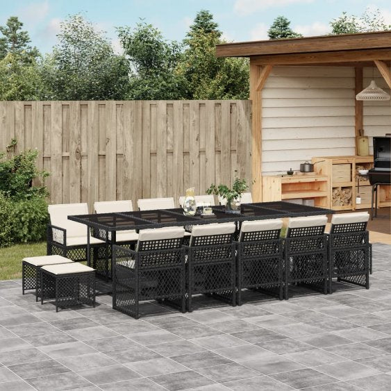 vidaXL 9-tlg. Garten-Essgruppe mit Kissen Schwarz Poly Rattan