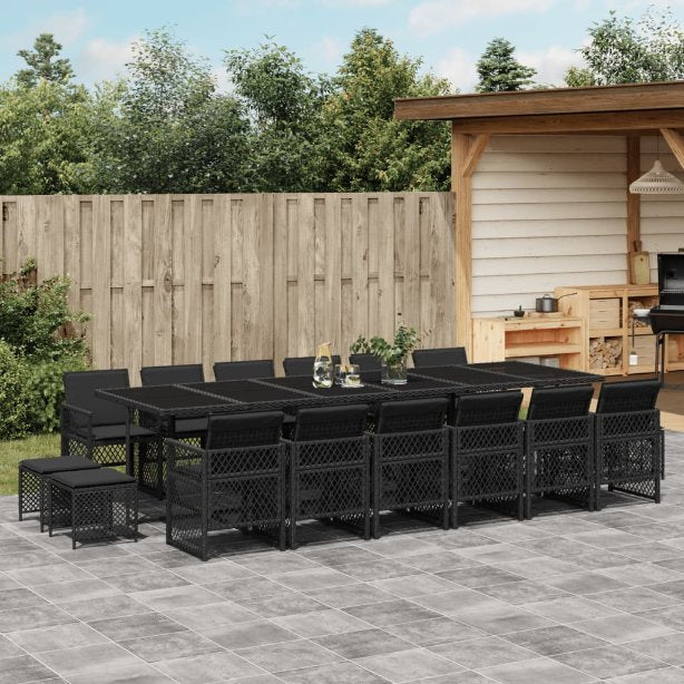 vidaXL 9-tlg. Garten-Essgruppe mit Kissen Schwarz Poly Rattan