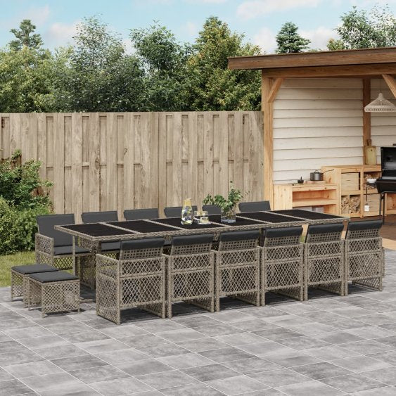 vidaXL 9-tlg. Garten-Essgruppe mit Kissen Schwarz Poly Rattan