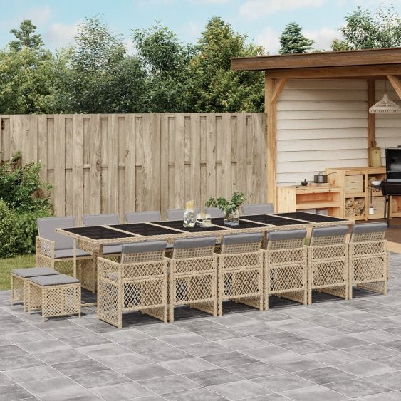 vidaXL 9-tlg. Garten-Essgruppe mit Kissen Schwarz Poly Rattan