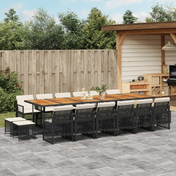 vidaXL 9-tlg. Garten-Essgruppe mit Kissen Schwarz Poly Rattan
