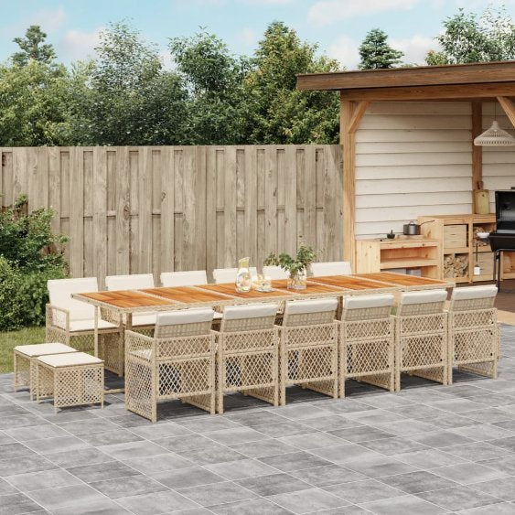 vidaXL 9-tlg. Garten-Essgruppe mit Kissen Schwarz Poly Rattan