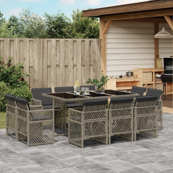 vidaXL 9-tlg. Garten-Essgruppe mit Kissen Schwarz Poly Rattan