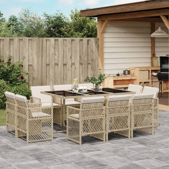 vidaXL 9-tlg. Garten-Essgruppe mit Kissen Schwarz Poly Rattan