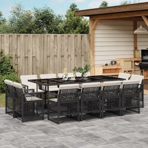 vidaXL 9-tlg. Garten-Essgruppe mit Kissen Schwarz Poly Rattan
