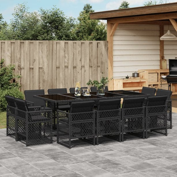 vidaXL 9-tlg. Garten-Essgruppe mit Kissen Schwarz Poly Rattan