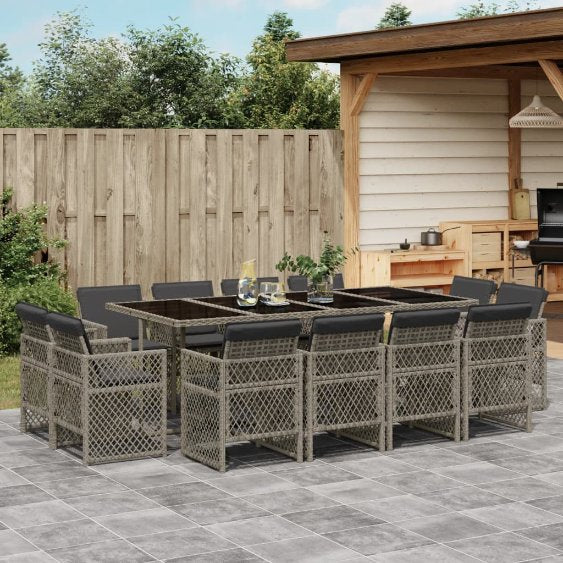 vidaXL 9-tlg. Garten-Essgruppe mit Kissen Schwarz Poly Rattan