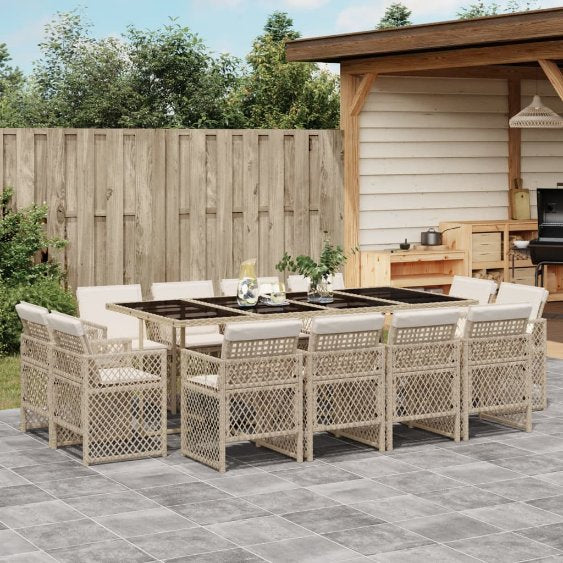 vidaXL 9-tlg. Garten-Essgruppe mit Kissen Schwarz Poly Rattan