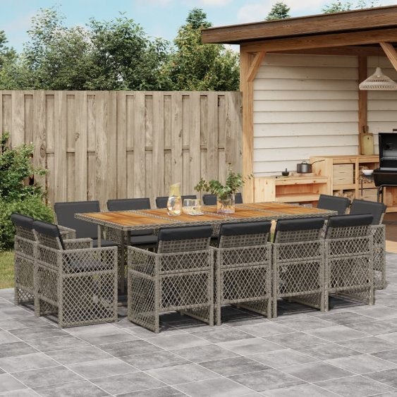 vidaXL 9-tlg. Garten-Essgruppe mit Kissen Schwarz Poly Rattan
