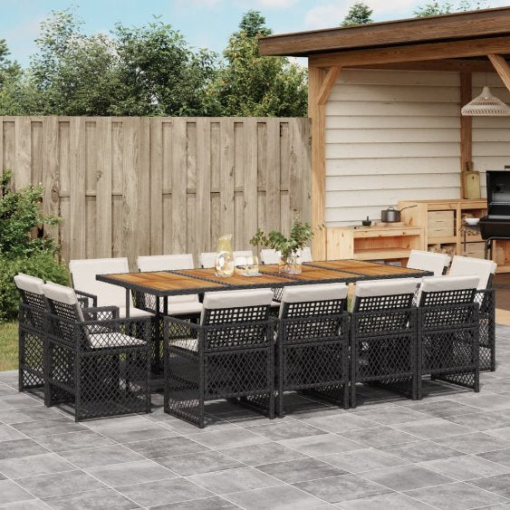 vidaXL 9-tlg. Garten-Essgruppe mit Kissen Schwarz Poly Rattan