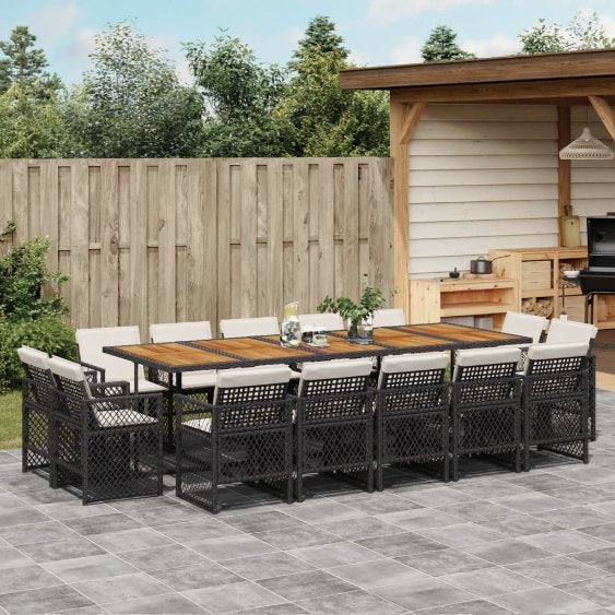 vidaXL 9-tlg. Garten-Essgruppe mit Kissen Schwarz Poly Rattan