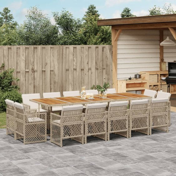 vidaXL 9-tlg. Garten-Essgruppe mit Kissen Schwarz Poly Rattan