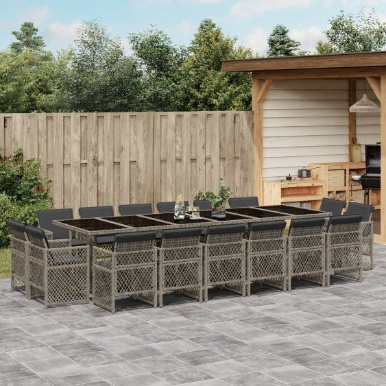 vidaXL 9-tlg. Garten-Essgruppe mit Kissen Schwarz Poly Rattan