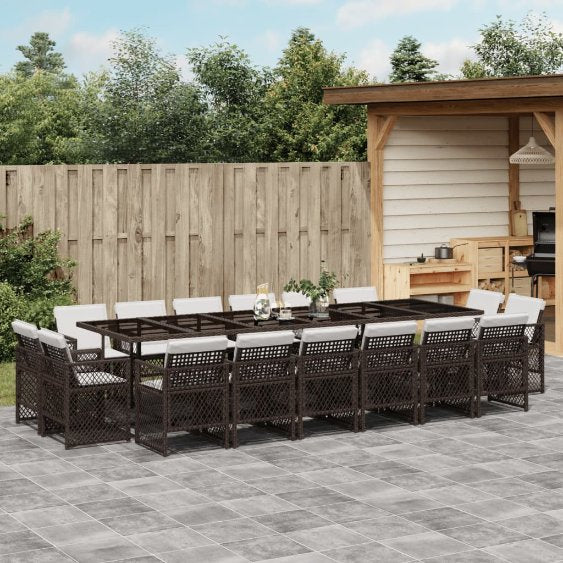 vidaXL 9-tlg. Garten-Essgruppe mit Kissen Schwarz Poly Rattan